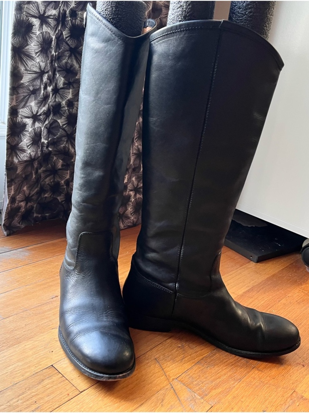 Frye Melissa Button 2 Boots Tall Leather Riding Boots - Black Size 8.5